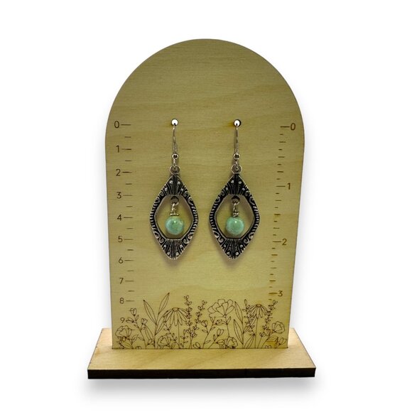 Antique Silver Pewter Peruvian Turquoise Earrings - Picture 9 of 10
